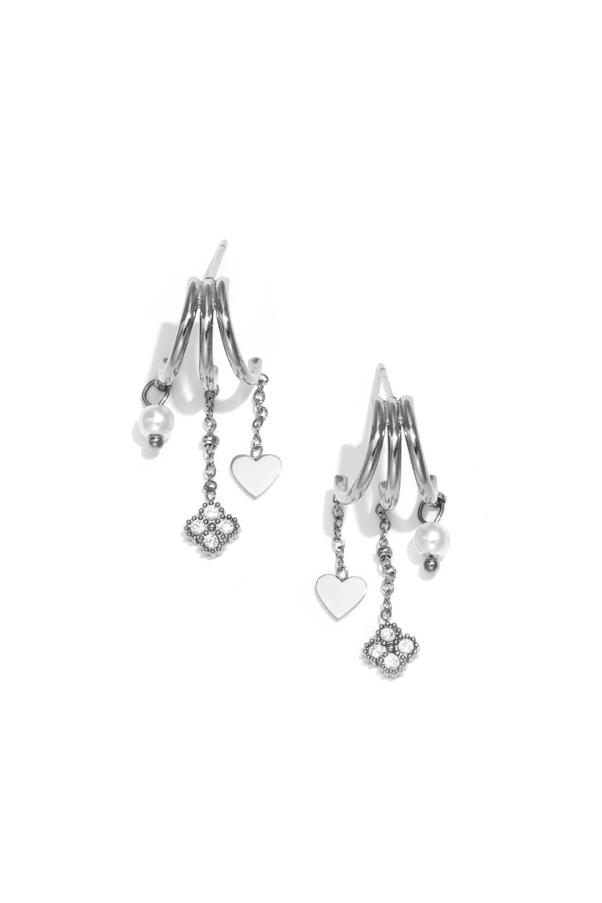 Elegant Heart & Clover Drop Earrings - All Fit