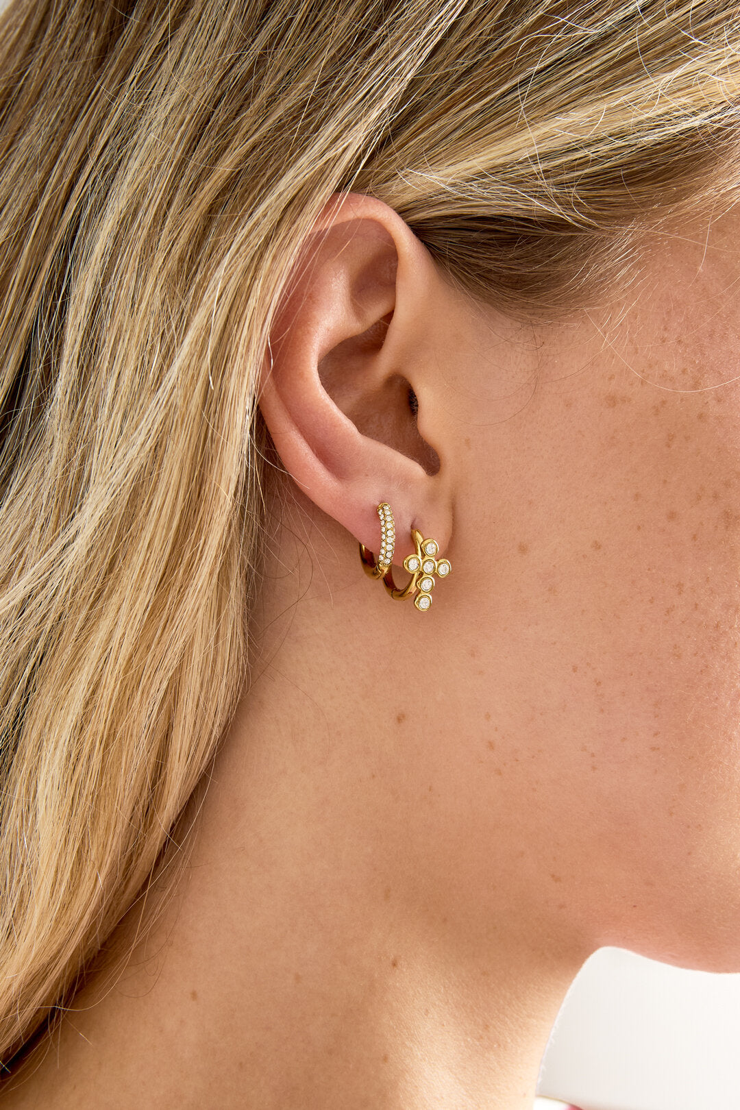 Elegant Rhinestone Hoop Earrings - Silver & Gold