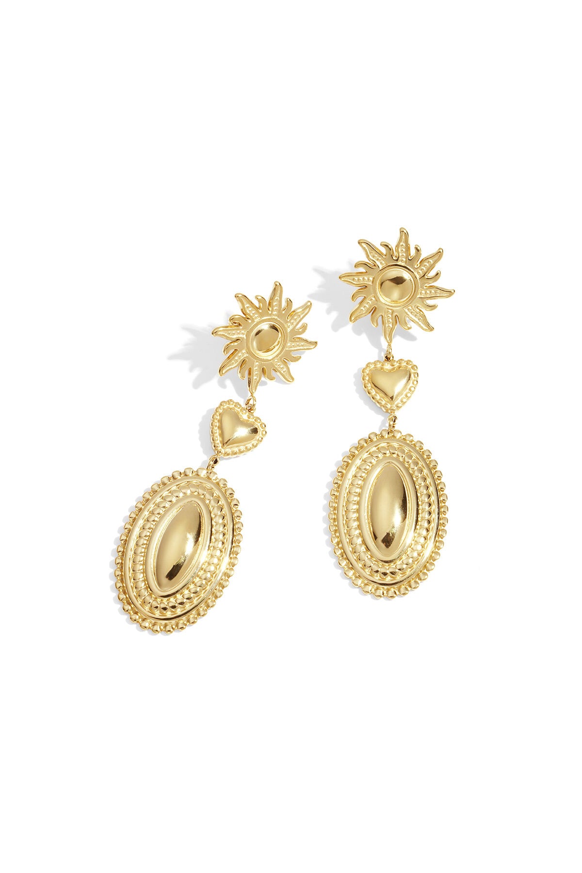 Stylish Heart & Sun Dangle Earrings - Silver & Gold