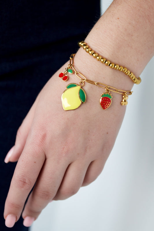 14K Gold Plated Fruit Charm Bracelet for Spring/Summer
