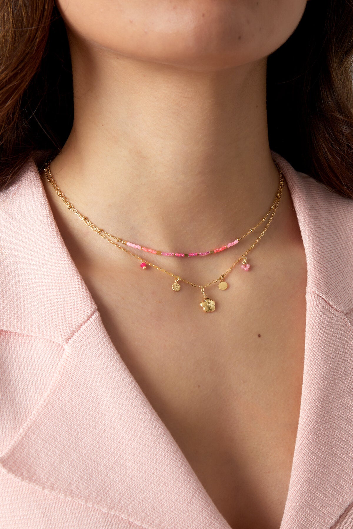 Elegant Multi-Layered Green & Fuchsia Necklace