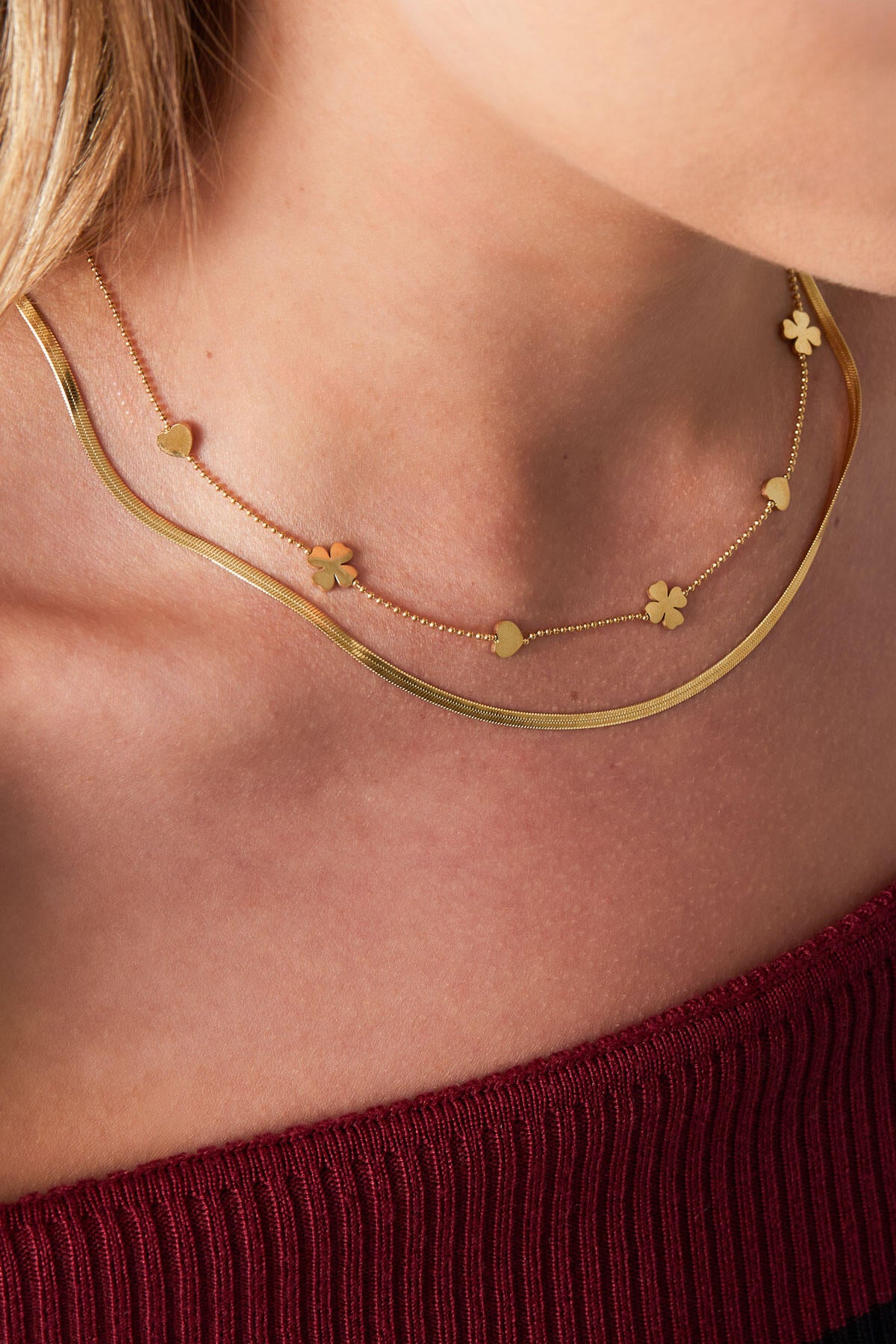 Stylish Multi-Layered Clover Necklace in Silver & Gold