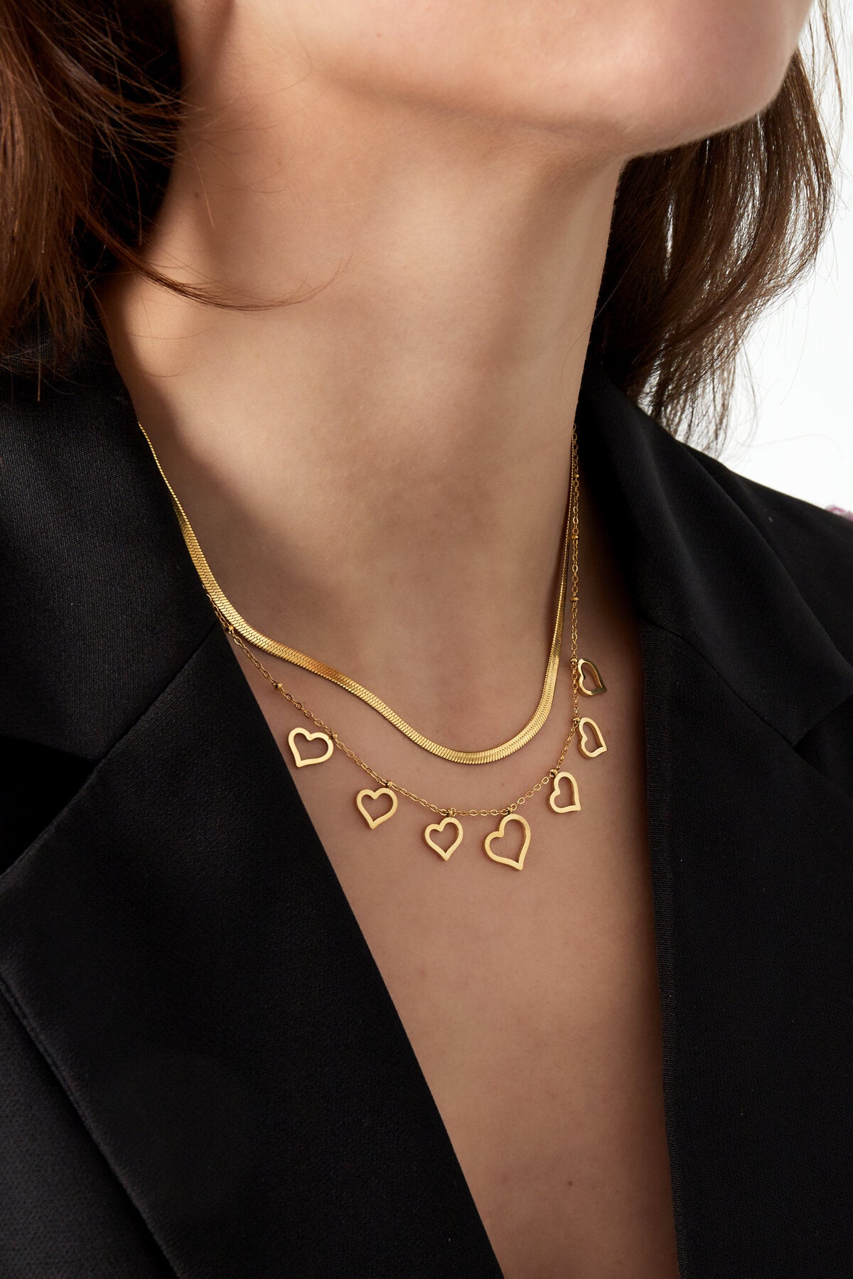 Elegant Multi-Layered Heart Necklace in Silver & Gold