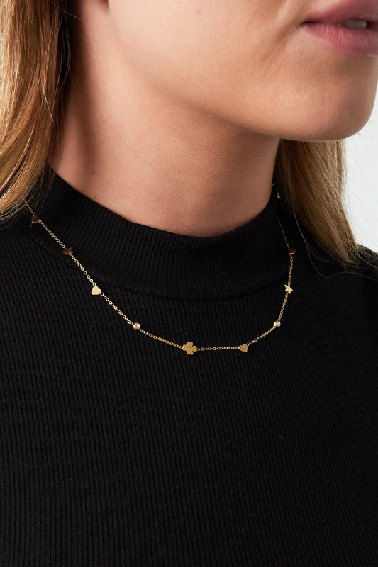Elegant Rhinestone Clover Necklace in Silver & Gold
