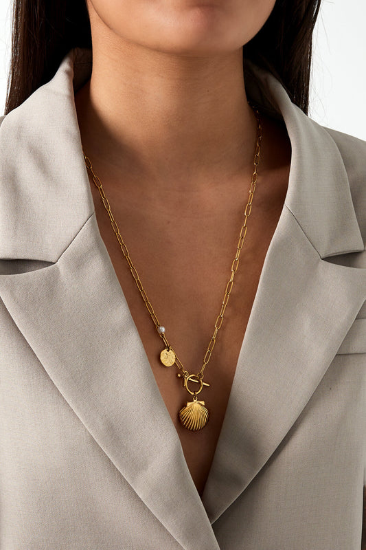 Elegant Oceanic Style Long Necklace in Silver and Gold