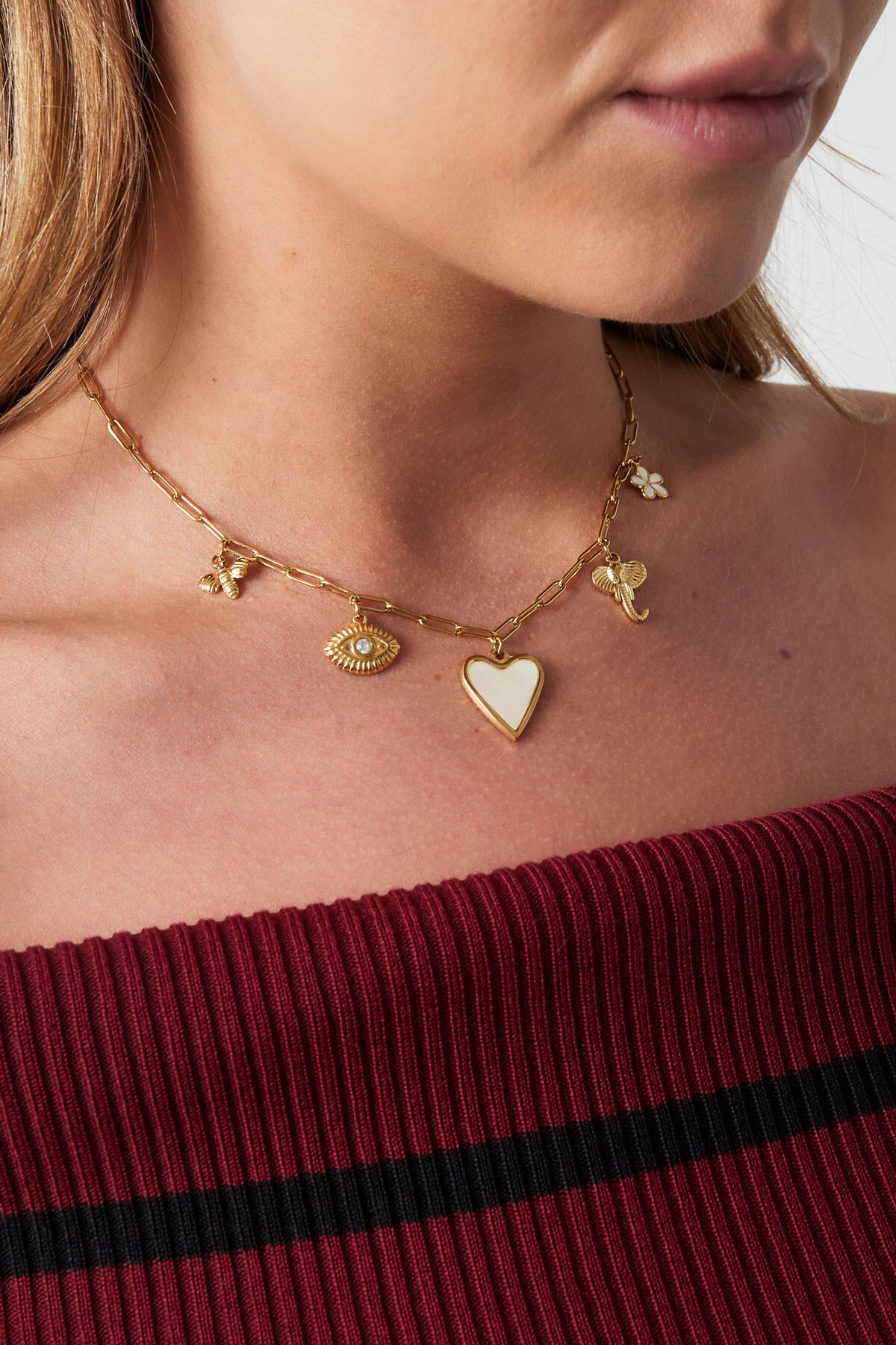 Elegant Heart Pendant Necklace in Silver & Gold