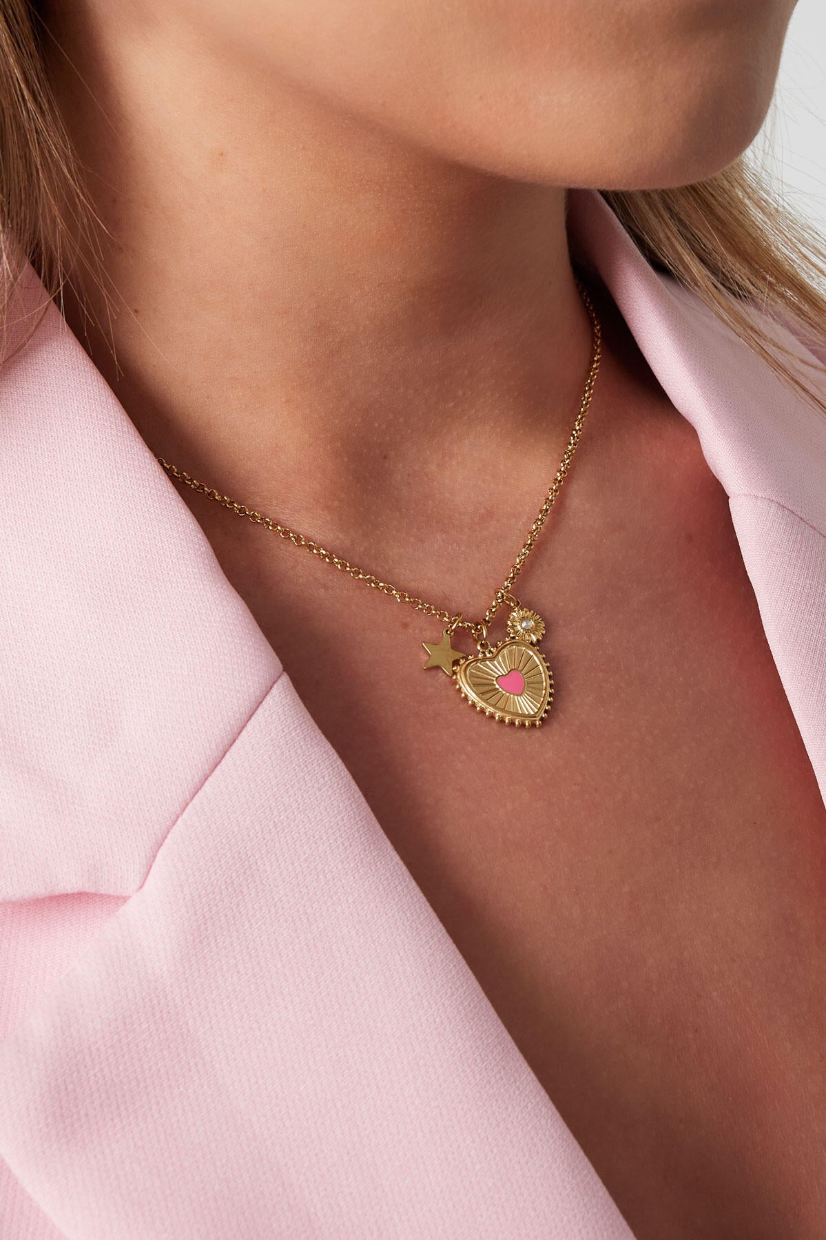 Elegant Heart Pendant Necklace, Pink & Silver, Casual Daily Wear