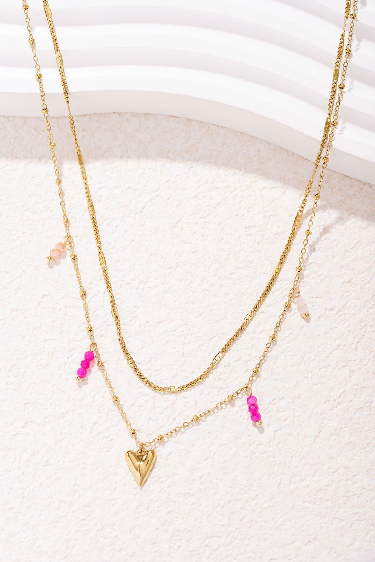 Elegant Multi-Layered Heart Necklace in Silver & Gold