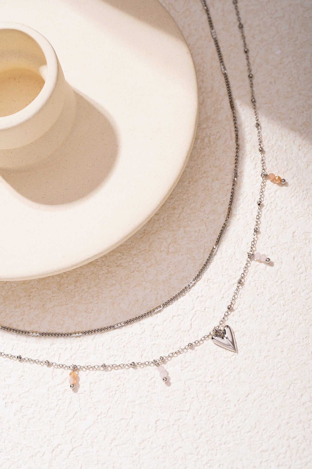 Elegant Multi-Layered Heart Necklace in Silver & Gold