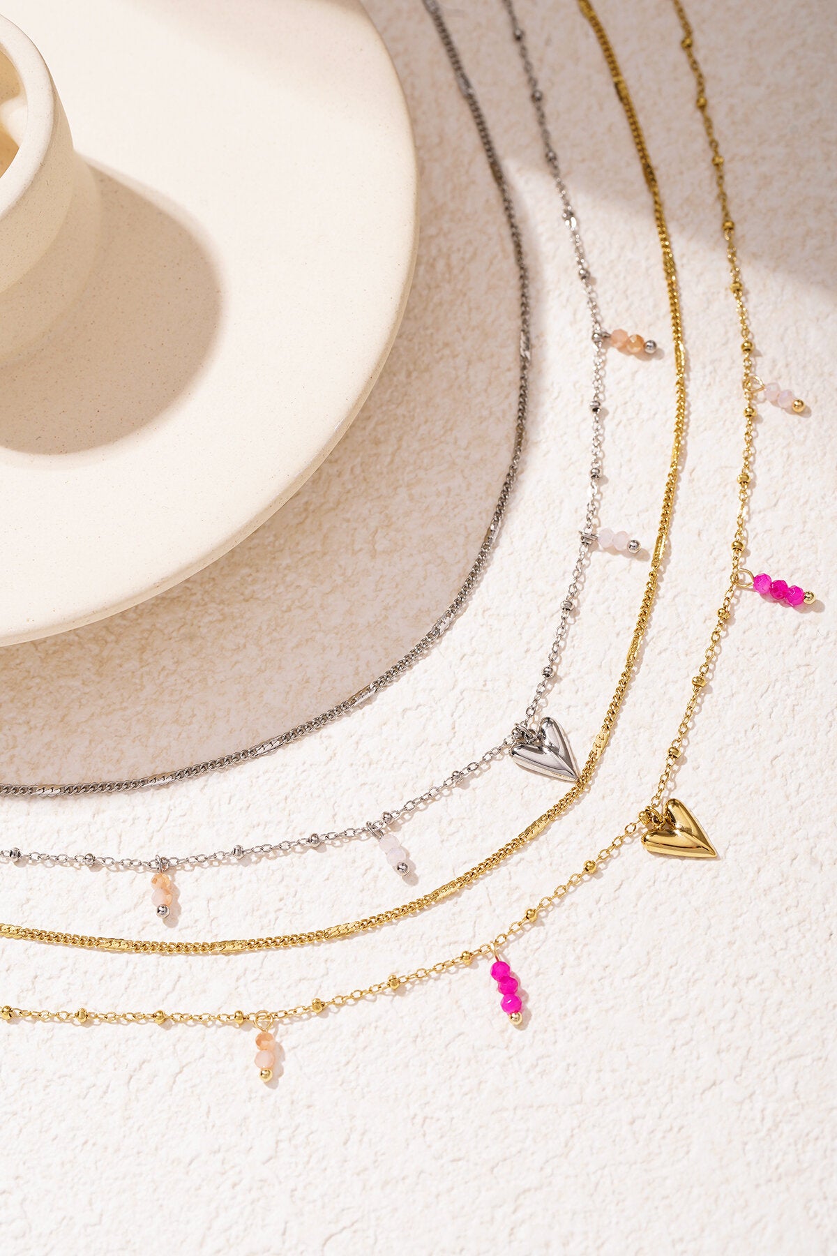 Elegant Multi-Layered Heart Necklace in Silver & Gold