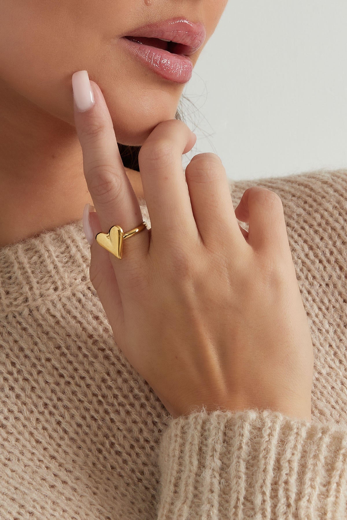 Elegant Adjustable Heart Statement Ring - Silver & Gold