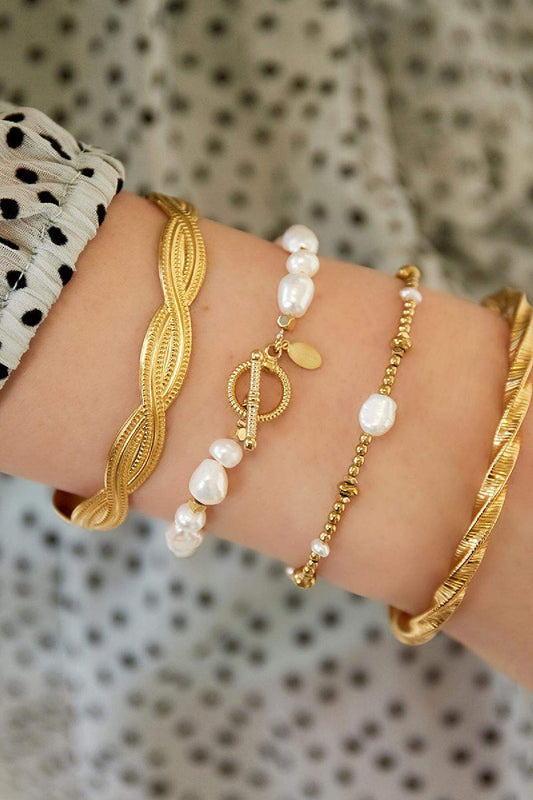 Elegant Stainless Steel Beaded Bracelets in Silver & Gold