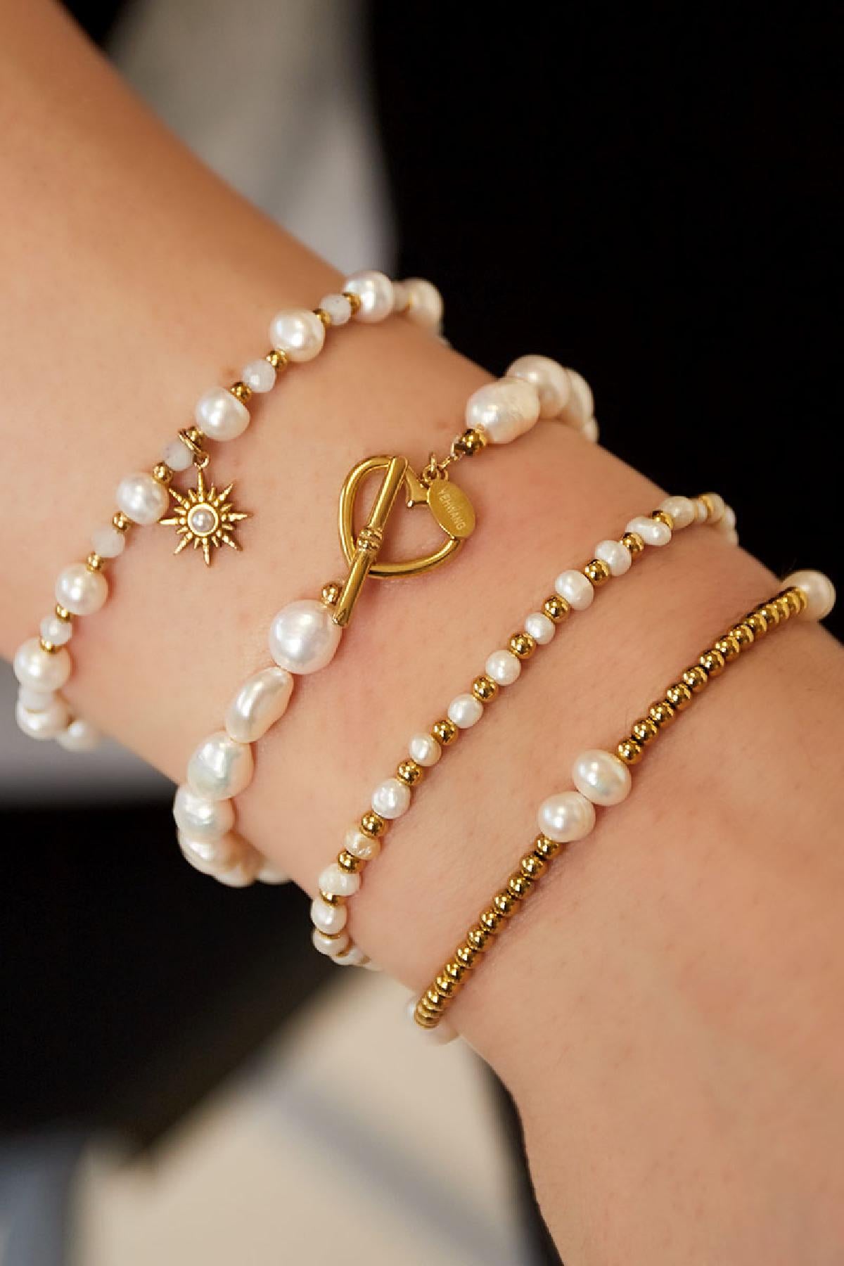 Armband parel hart sluiting Goud kleur Stainless Steel
