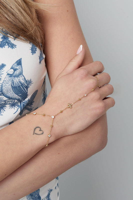 Elegant Hand Chain Bracelet in Silver & Gold