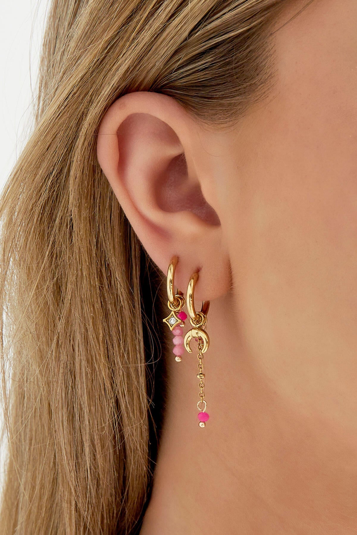 Stylish Pink & Green Bead Earrings for Summer
