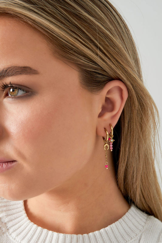 Stylish Pink & Green Bead Earrings for Summer