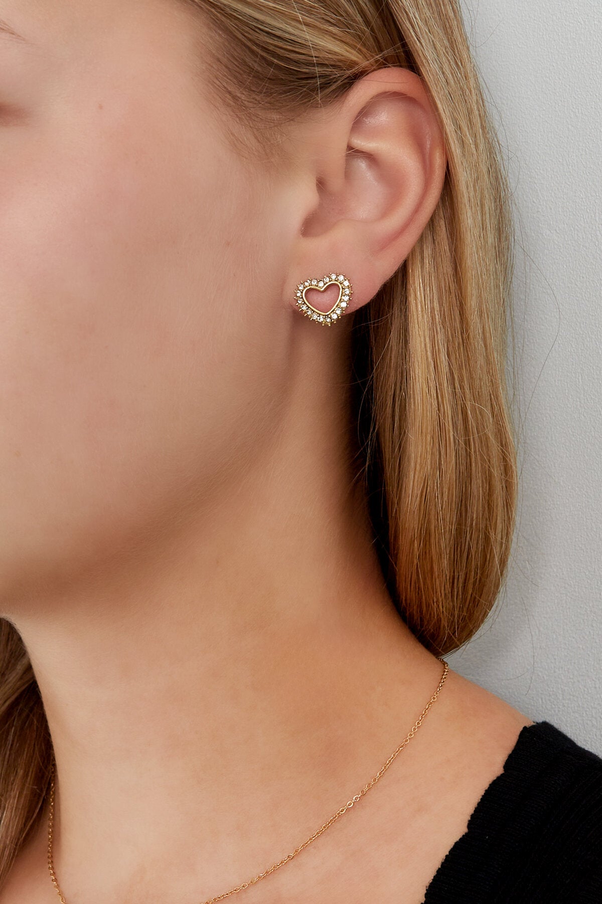 Elegant Heart-Shaped Rhinestone Stud Earrings - Silver & Gold