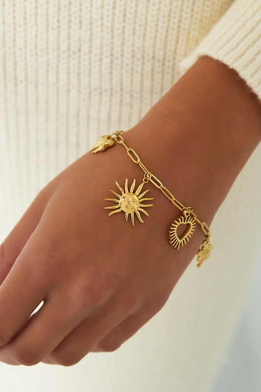 Stylish Gold Stainless Steel Charm Bracelet