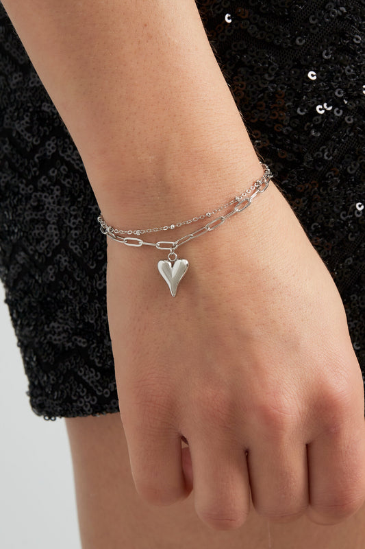 Chic Heart Charm Bracelet in Silver and Gold