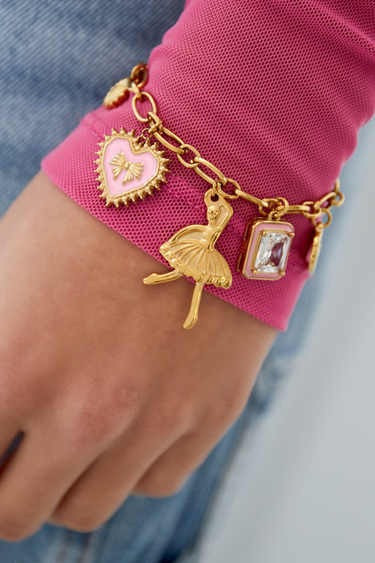 Chic Pink 304S Steel Charm Bracelet for Trendy Looks