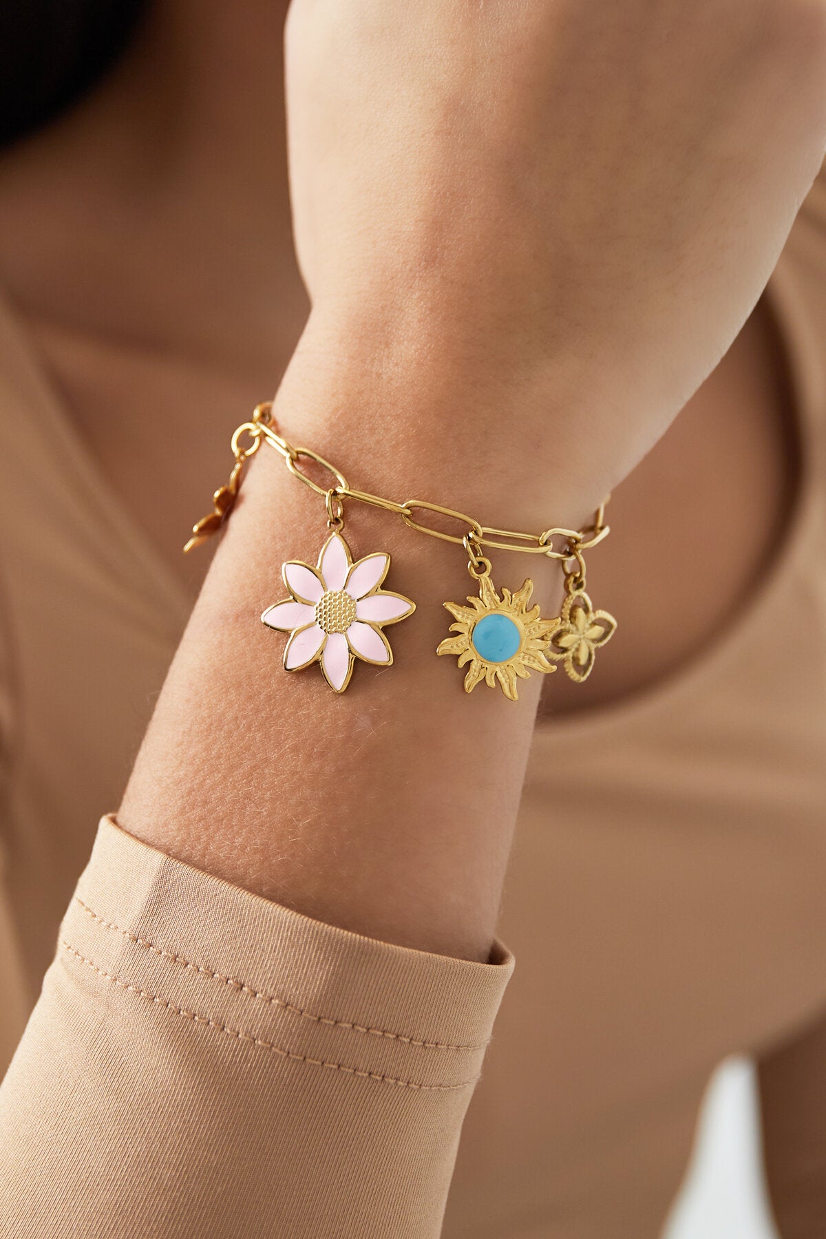 Elegant Statement Charm Bracelet in Silver & Gold