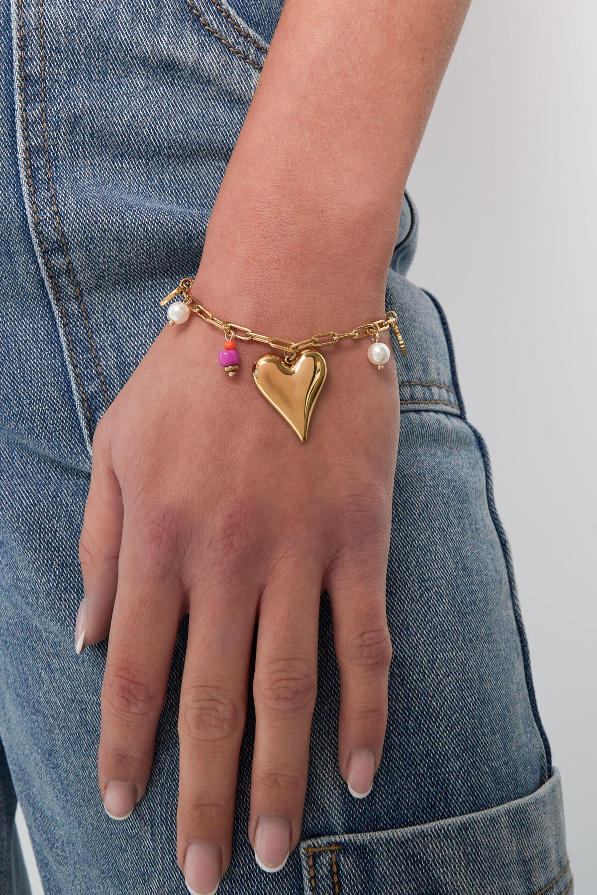 Elegant 304S Steel Charm Bracelet in Silver & Gold