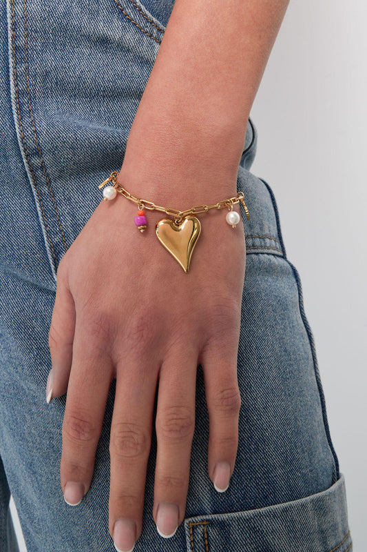 Elegant 304S Steel Charm Bracelet in Silver & Gold