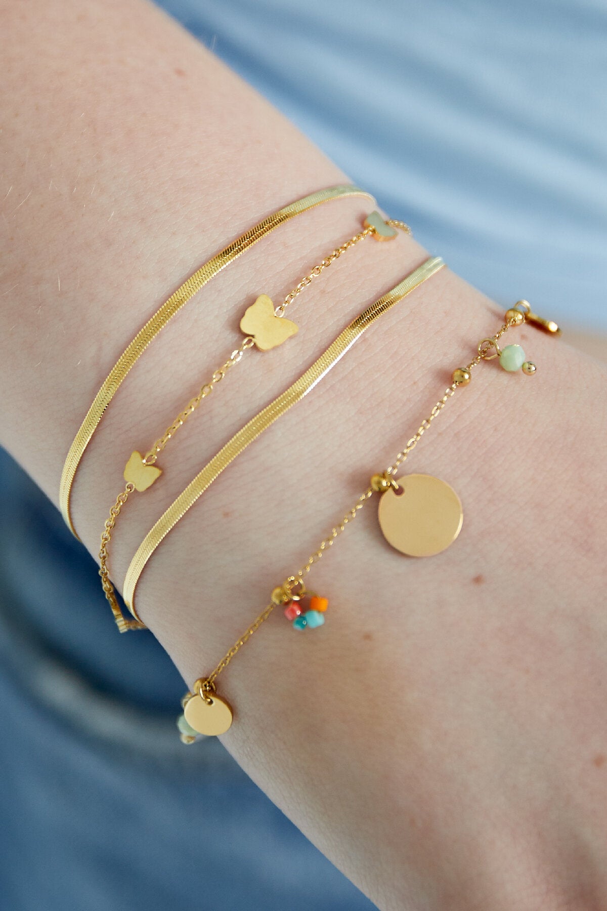 Elegant 14K Gold Plated Butterfly Charm Bracelet