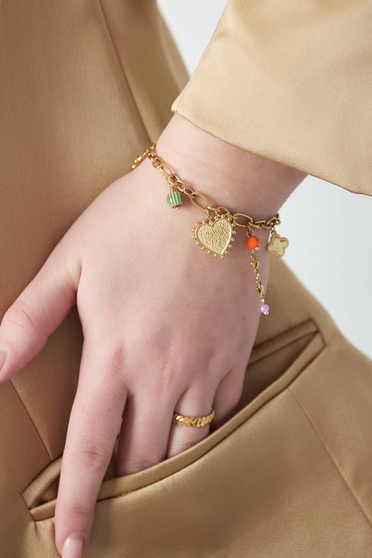 14K Gold Plated Heart Charm Bracelet for Women