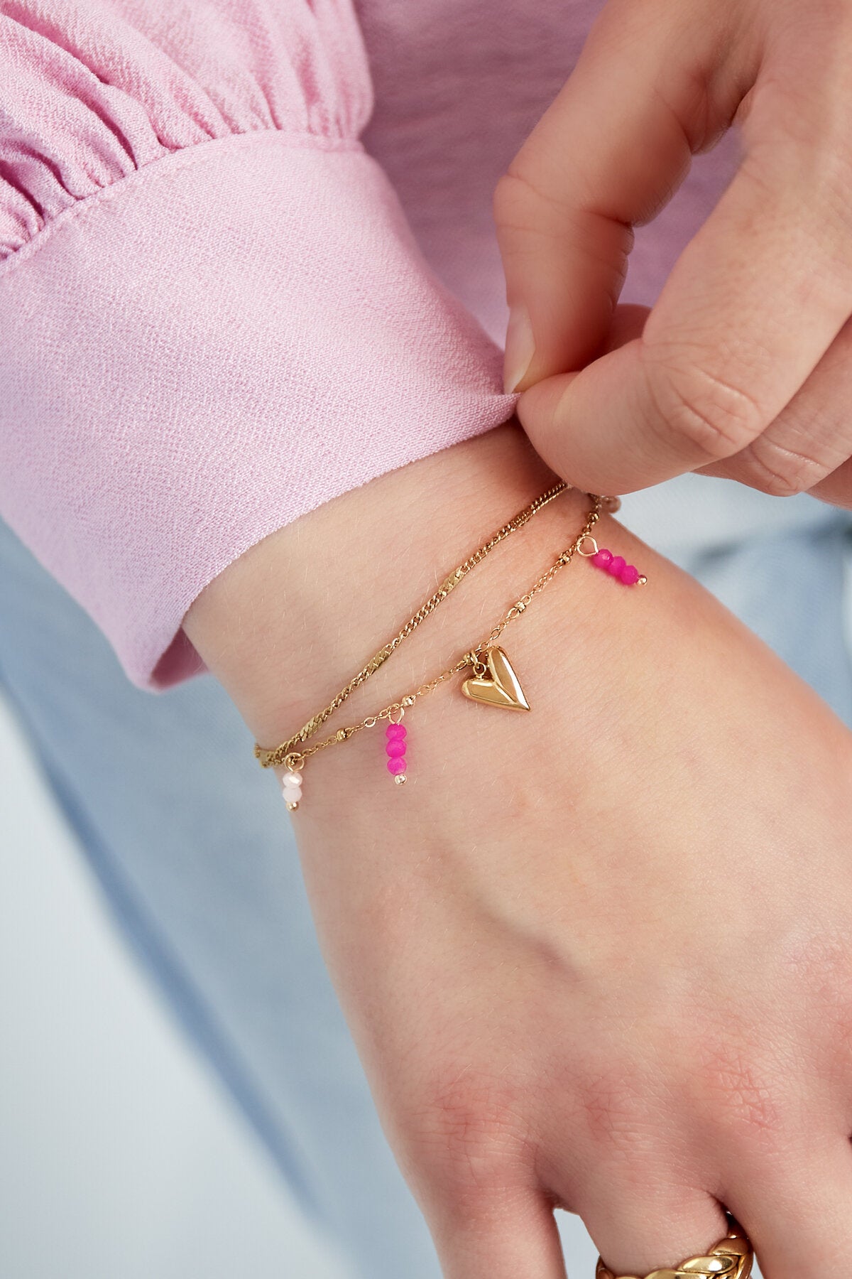 Charming Heart Multi-Layered Bracelet - Silver & Gold