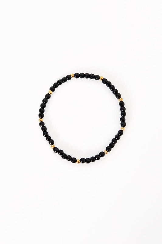 Elegant Black Beaded Bracelet - Stainless Steel Statement