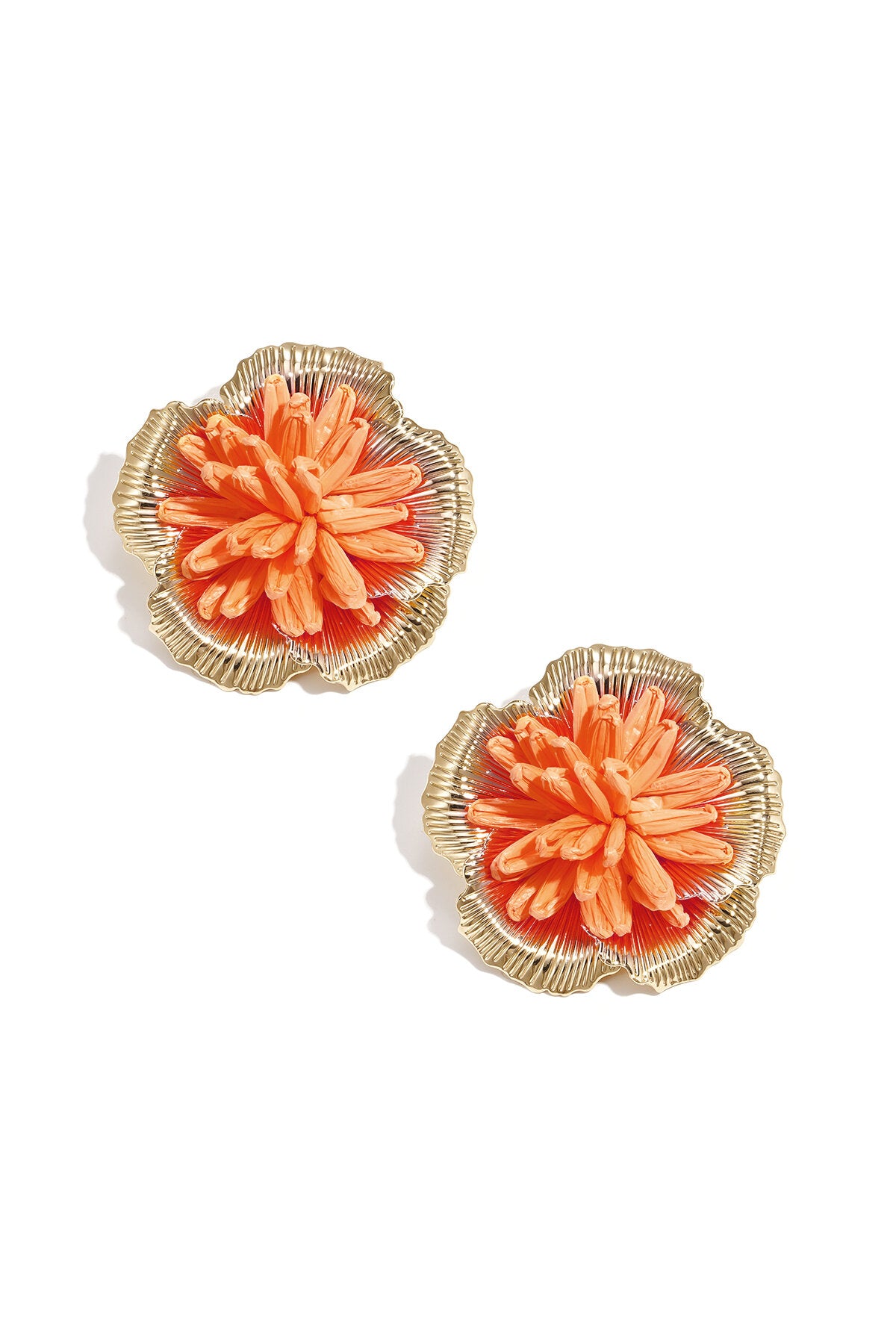 Chic Raffia & Metal Flower Stud Earrings for Summer