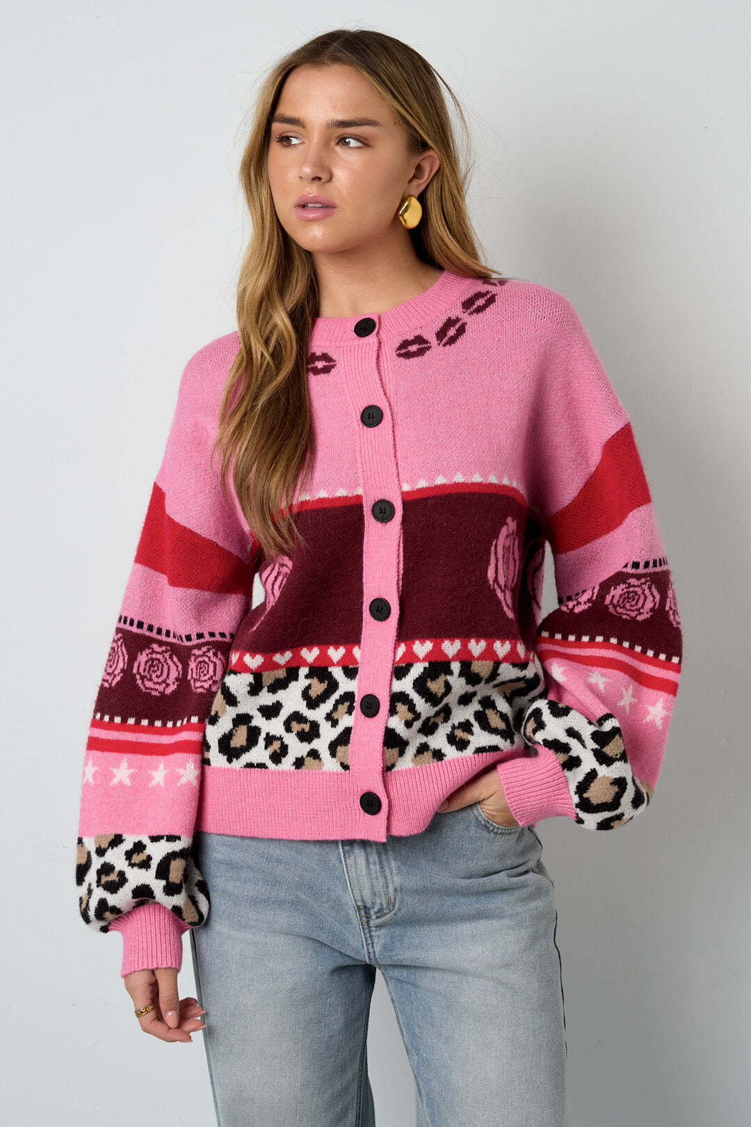 Chic Floral Print Knit Cardigan for Fall/Winter