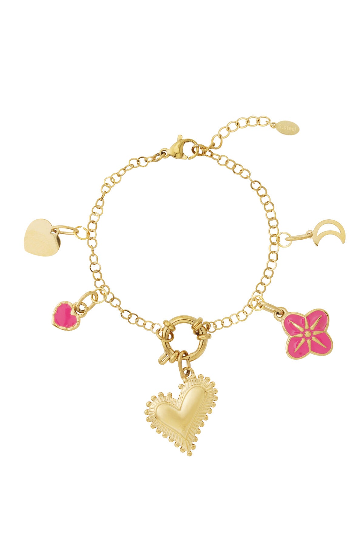 Elegant 14K Gold Plated Heart Charm Bracelet for Women