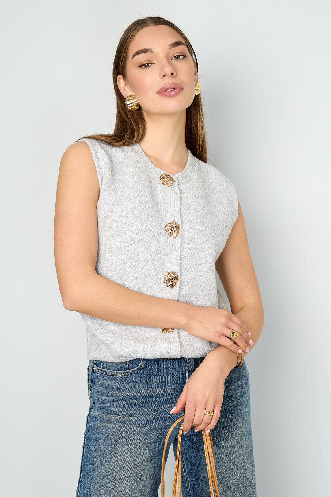 Knitted Polyester Fiber Women's Knitted Vest Casual Solid Color
