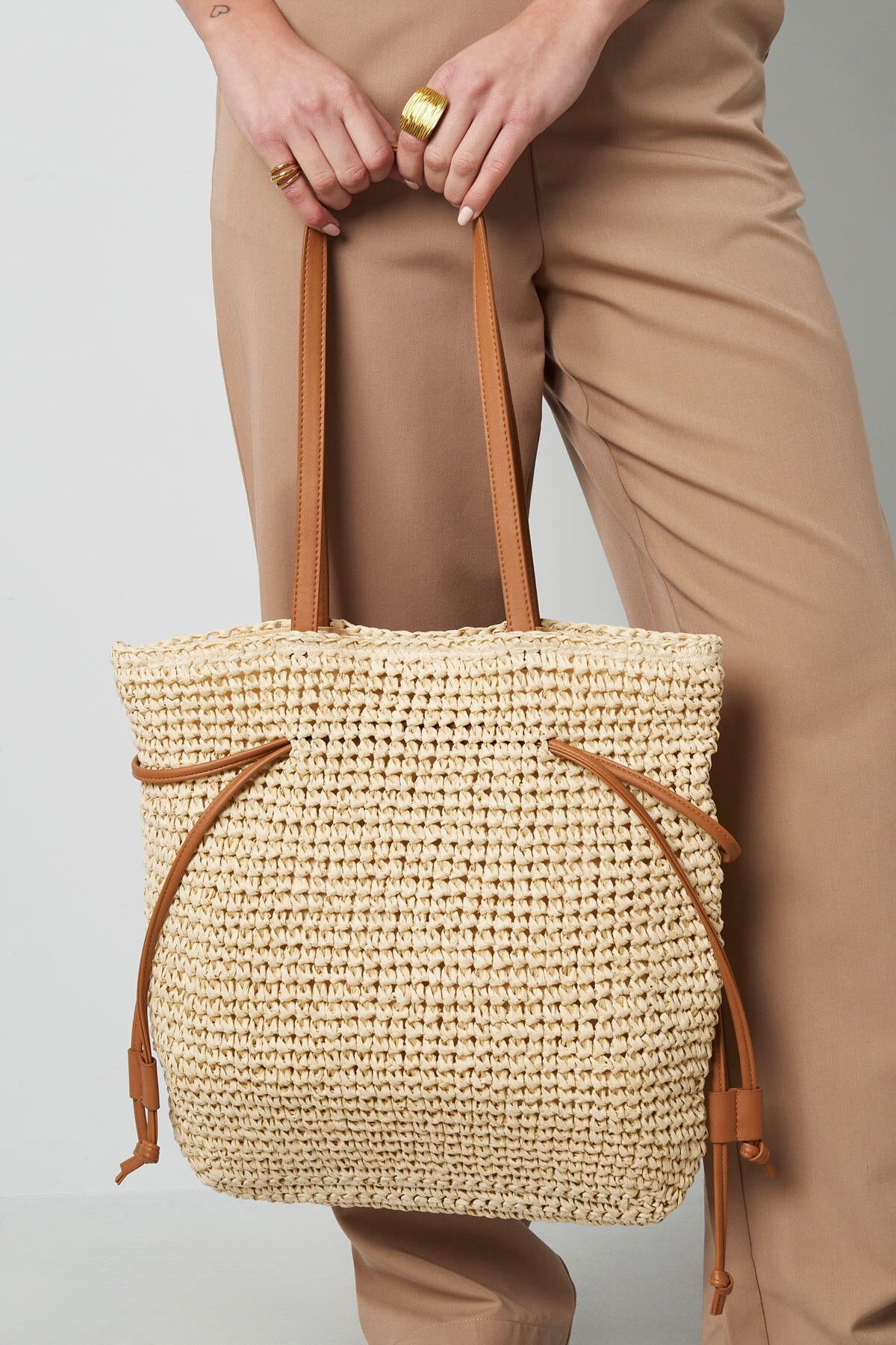 Eco-friendly Paper Shoulder Bag in Beige and Off-White