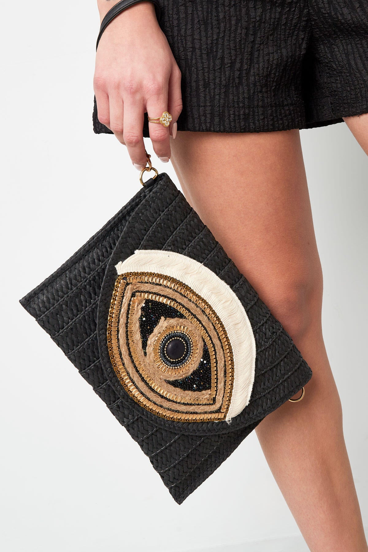 Stylish Paper Shoulder Bag in Black, Beige, Off-White