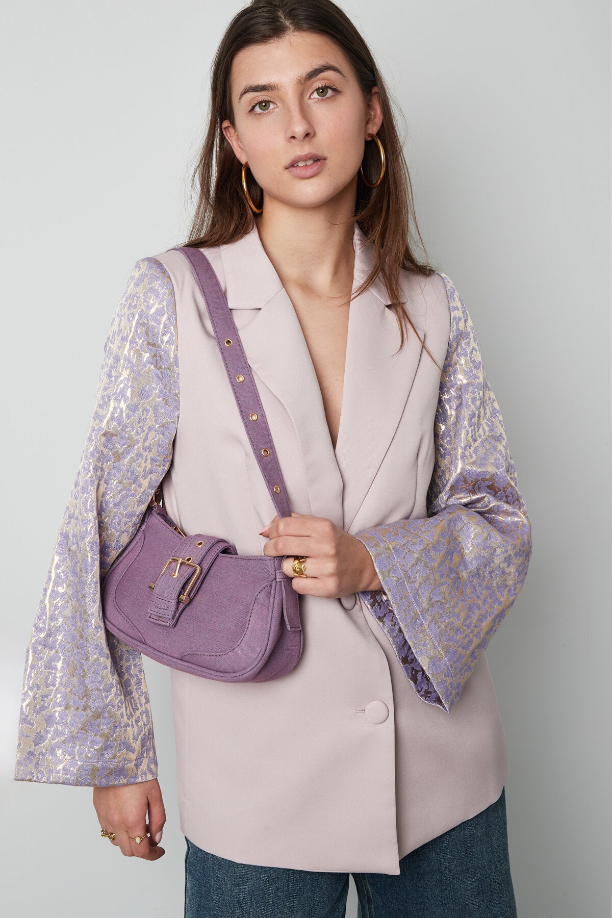 Chic Polyester Shoulder Bag in Pink and Blue