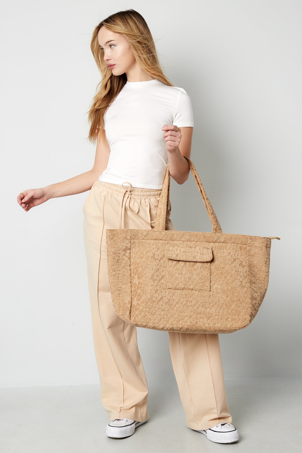 Stylish Fuchsia & Beige Polyester Shopper Bags