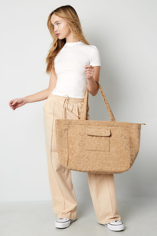 Stylish Fuchsia & Beige Polyester Shopper Bags