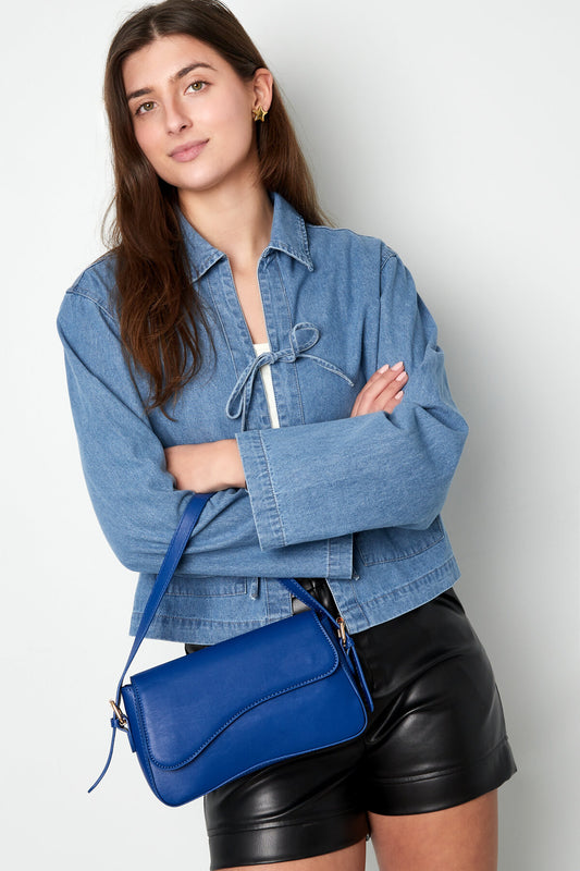 Stylish PU Shoulder Bag in Blue, Black & Fuchsia