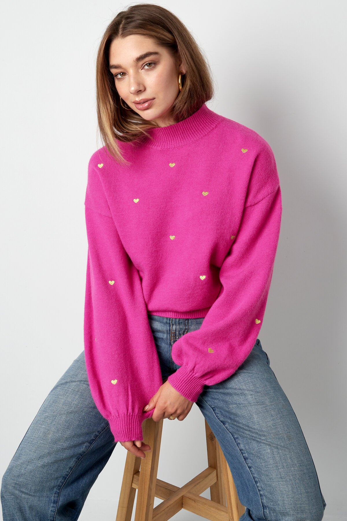 Soft Acrylic Heart Knit Sweater for Fall Winter