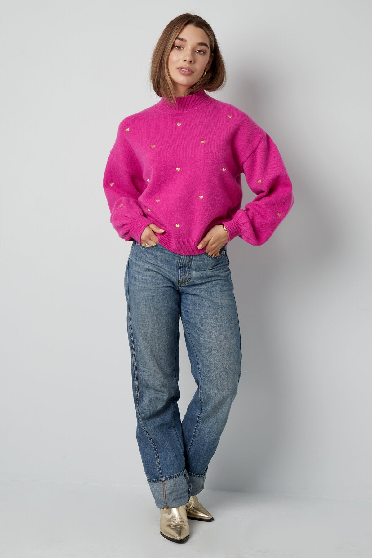 Soft Acrylic Heart Knit Sweater for Fall Winter