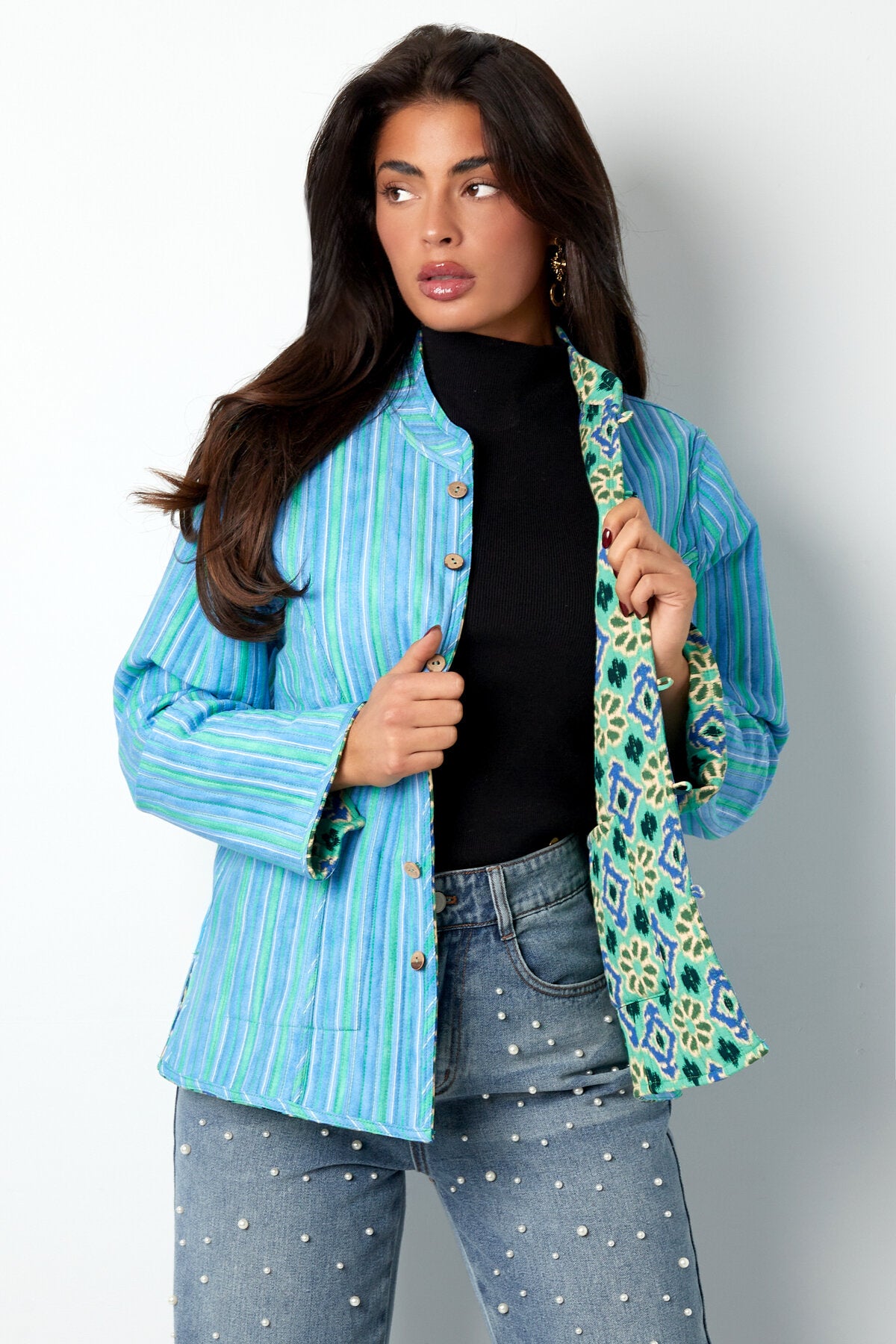 Boho Chic Green Rayon Jacket for Spring/Summer