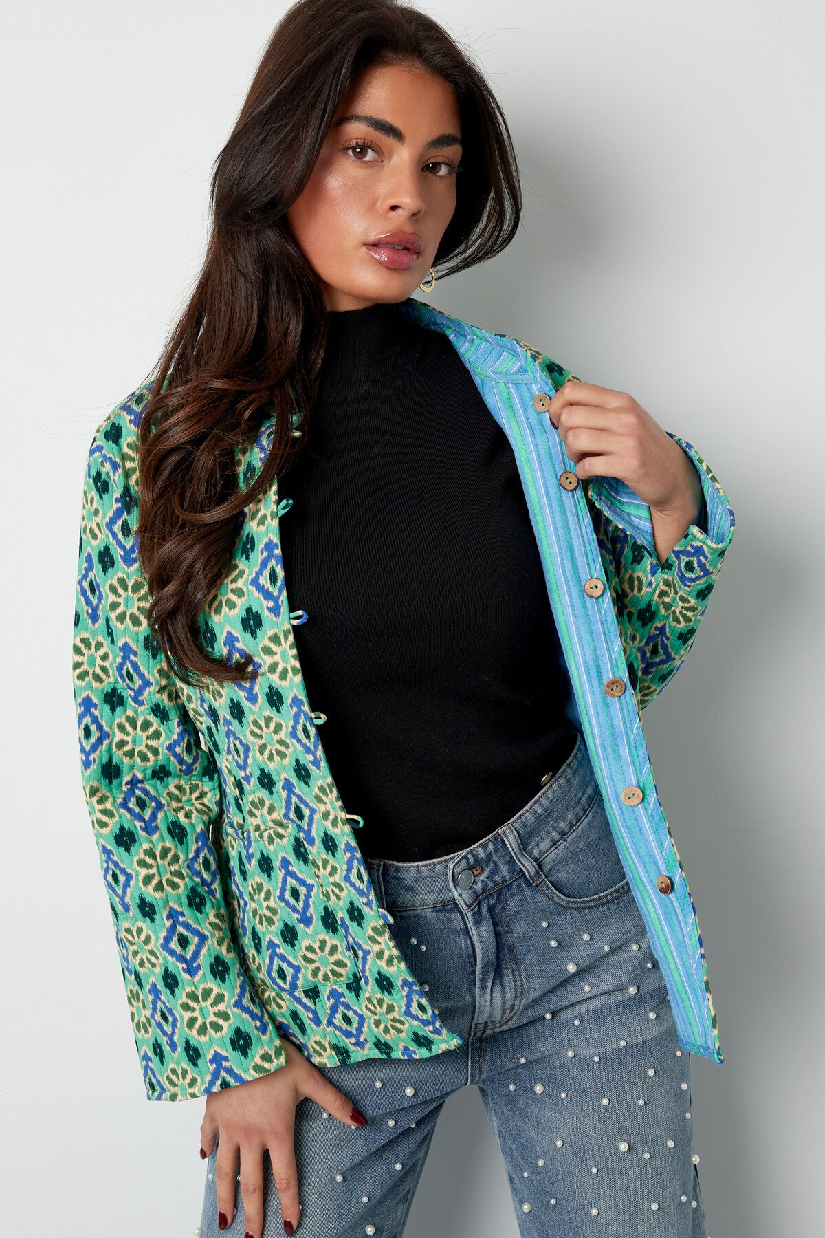 Boho Chic Green Rayon Jacket for Spring/Summer