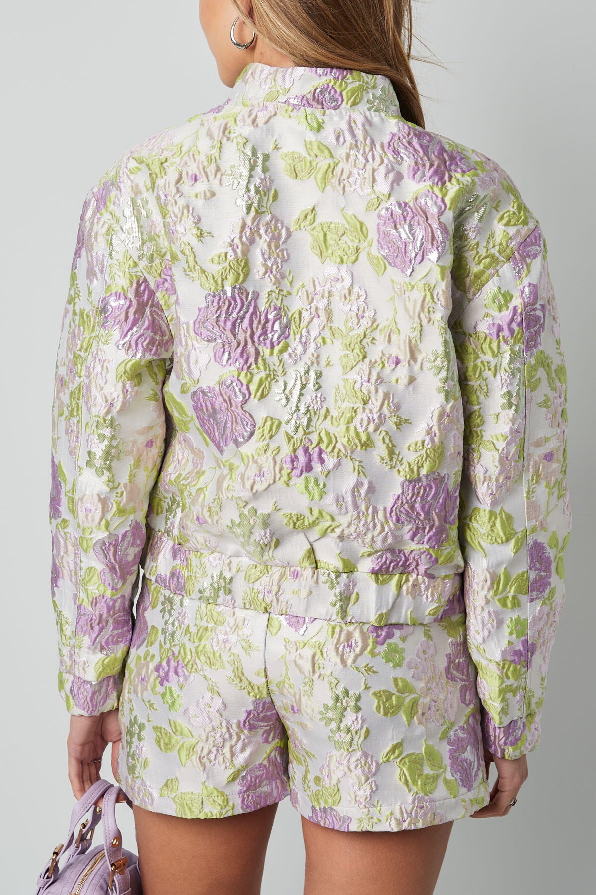Stylish Polyester Jacket in Green, Purple & Pink