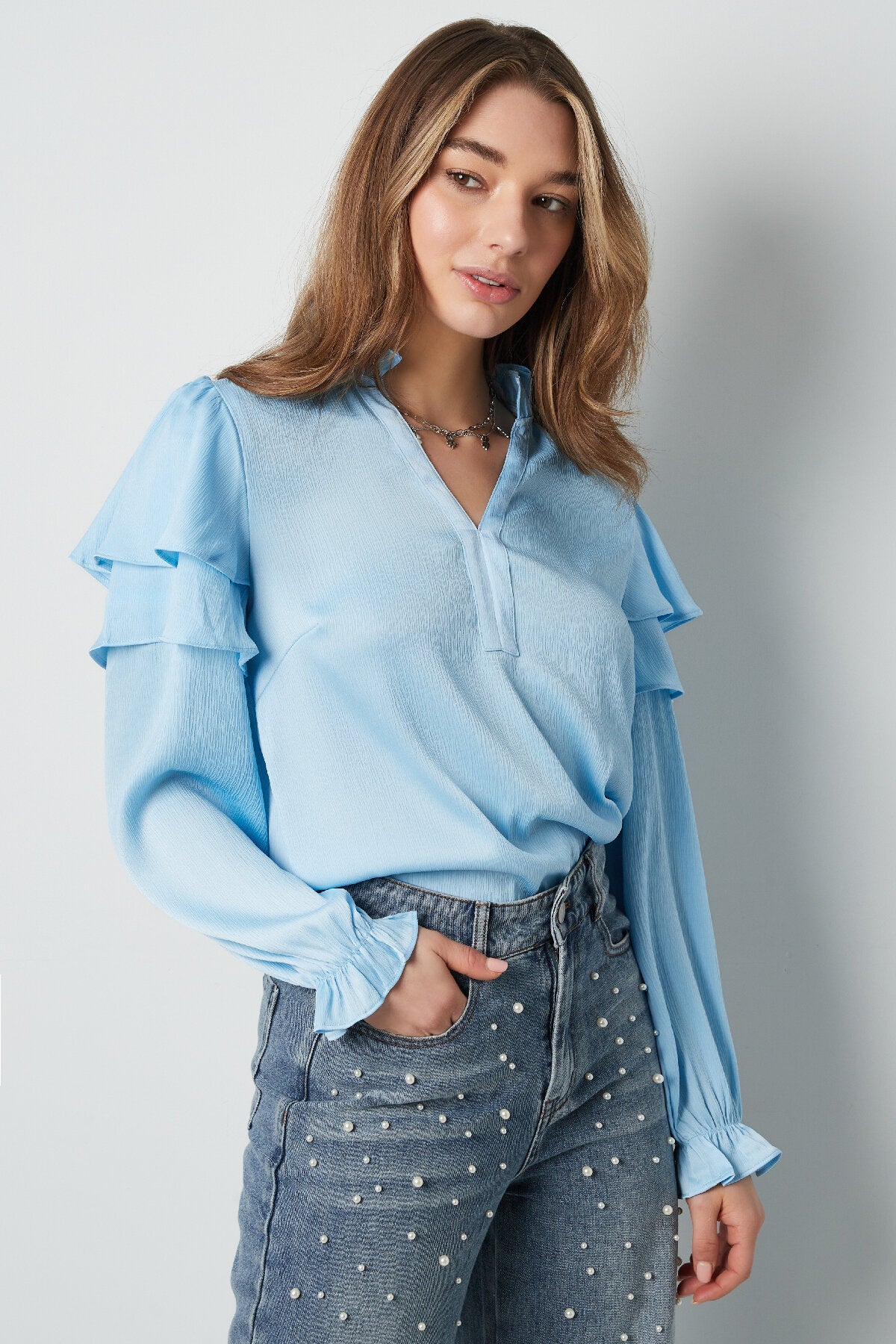 Stylish Polyester Long Sleeve Top in Blue, White & Black