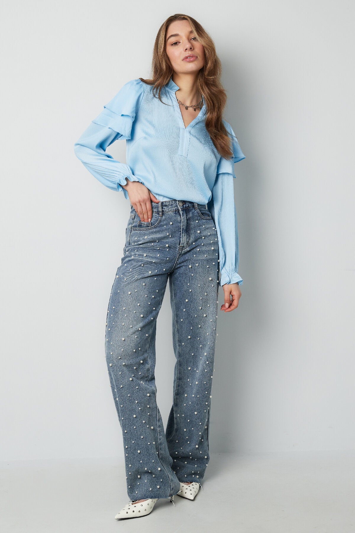 Stylish Polyester Long Sleeve Top in Blue, White & Black