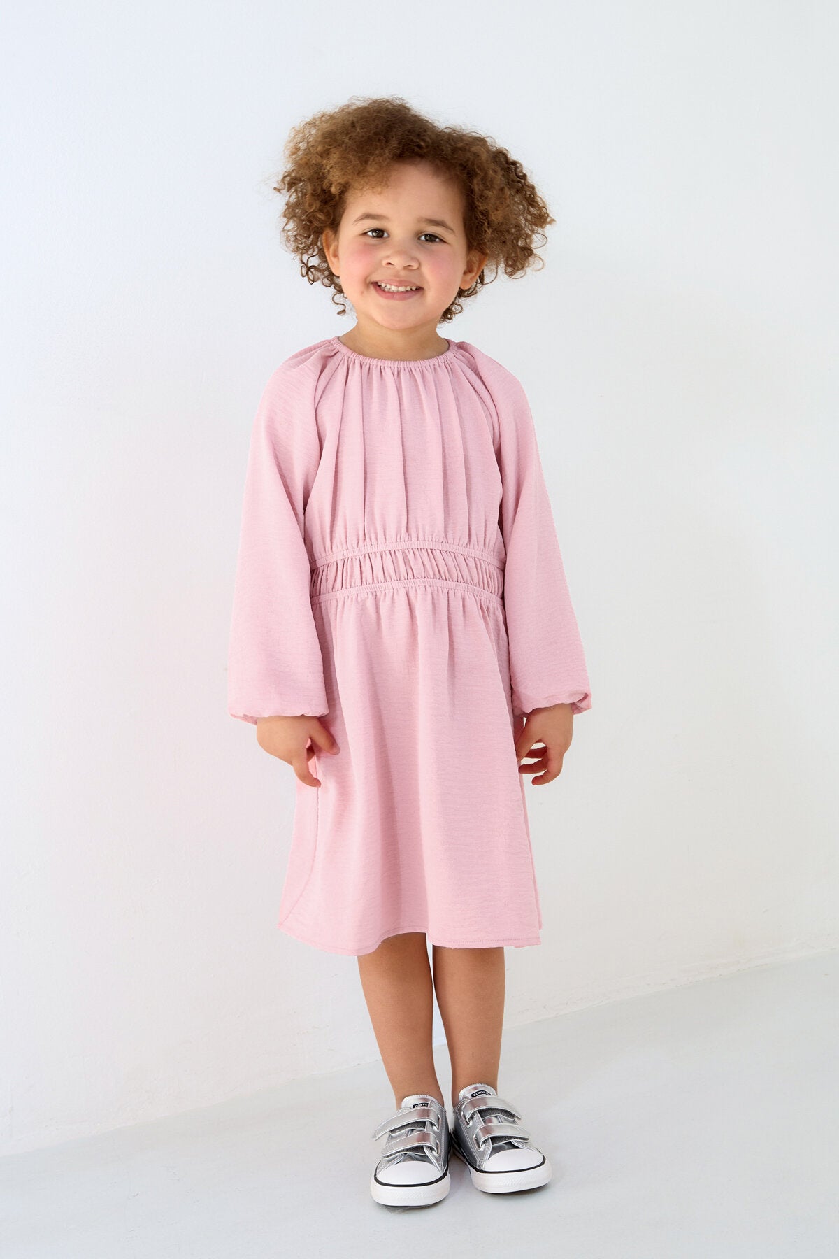 Polyester Women's Mini Dress Pleated Elastic Waist