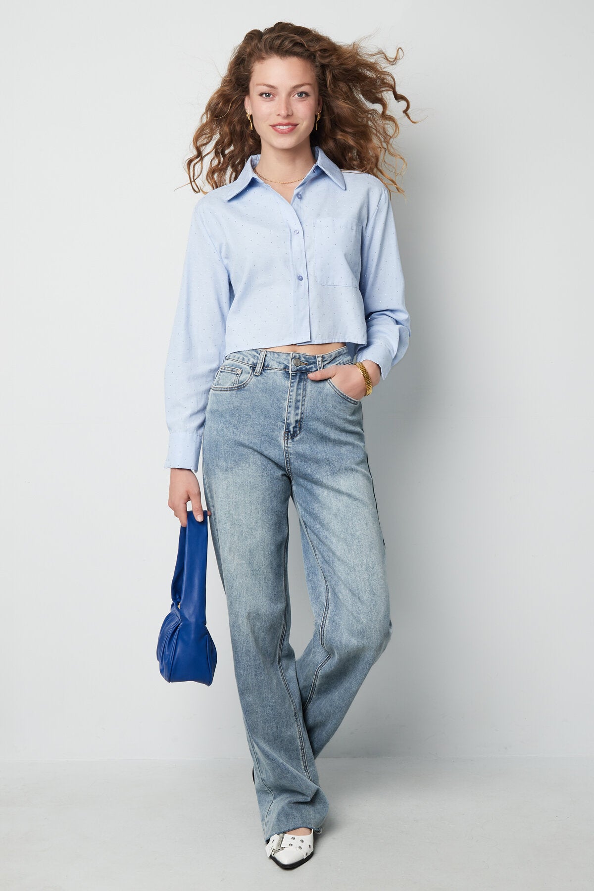 Soft Cotton Blouse in Grey, Pink, Black, and Light Blue